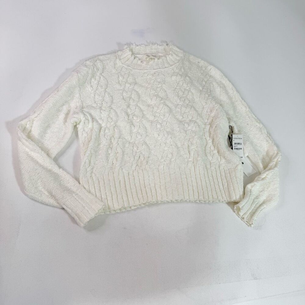 Treasure & Bond Sweater Womens Med White Long Sleeve‎ Pullover Mock Neck Raw Hem